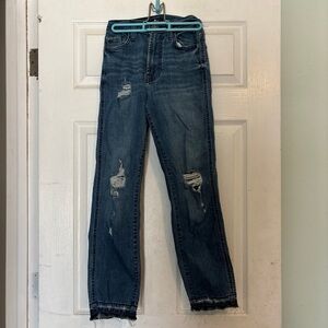 7 For All Mankind Medium Blue Ripped Straight Leg Jeans